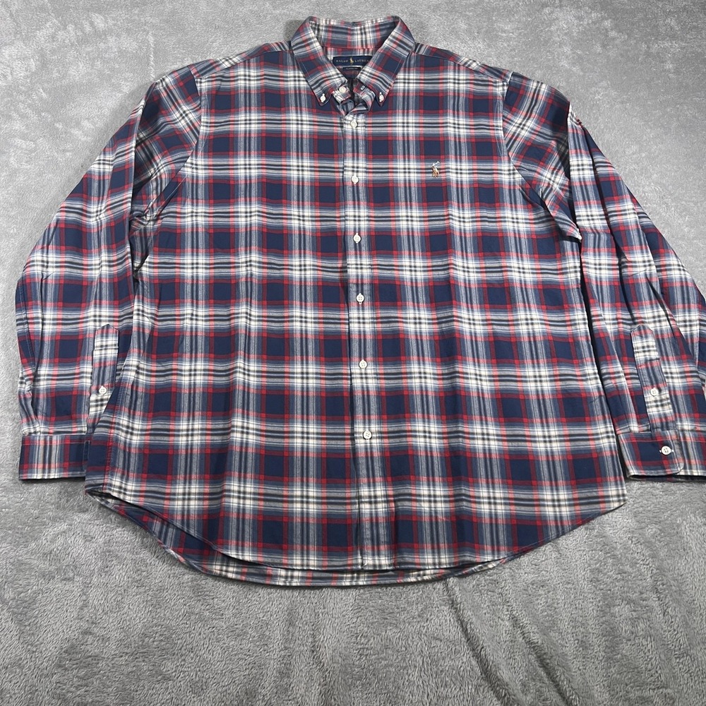 Ralph Lauren Shirt Mens 2XL Navy Red Plaid Button Down Classic Fit Pony Logo